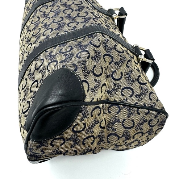 Celine Vintage Macadam Boston Bag – Triomphe Horse Carriage Logo, Navy Canvas - Picture 5 of 12